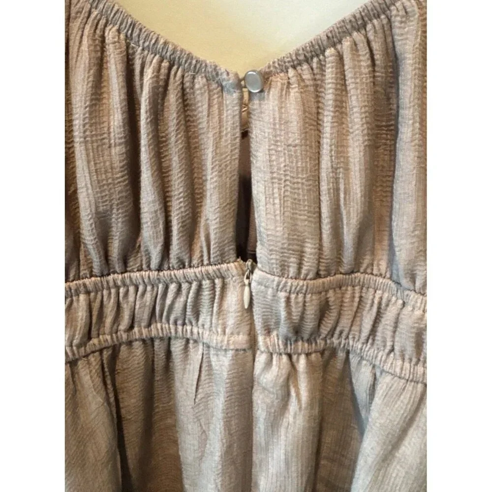 Mable Womens Beige Off Shoulder Puff Sleeve Romper Dress Sz M Boho Beach Peasant